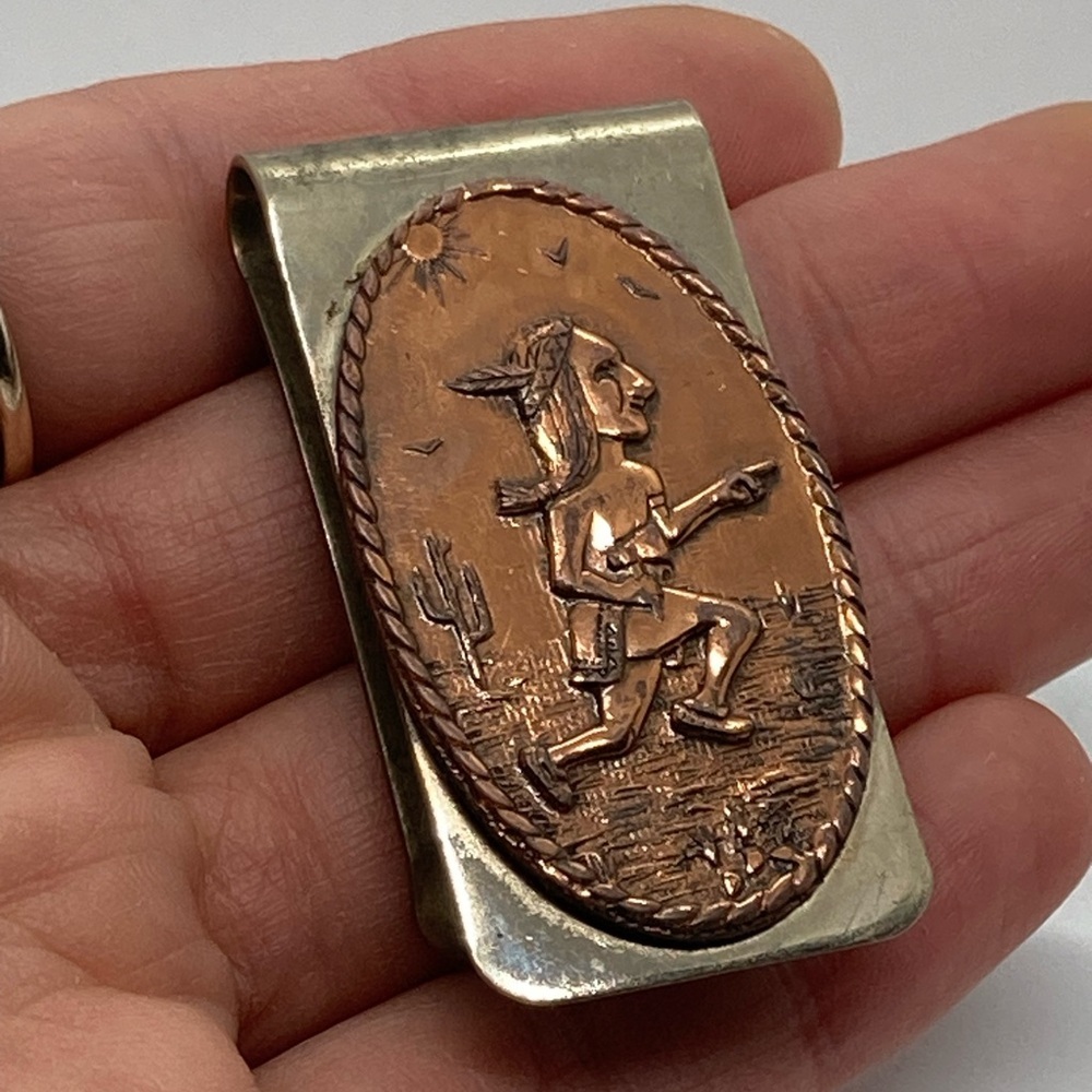 Vtg Bell Trading Post Nickel Silver & Copper Native American Money Clip 1.9” - Picture 5 of 8